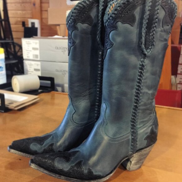 UNIQUE Old Gringo "Julian" Dark Ink Blue Hand Tooled Cowboy Boots Size 7B - Picture 1 of 11